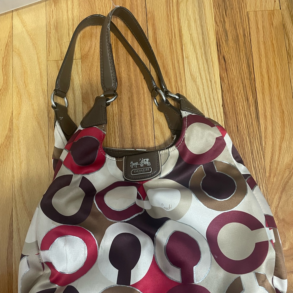 Coach Red And Brown Signature Shoulder Bag